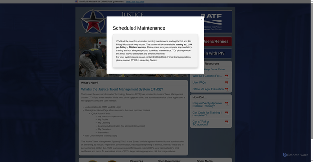 Security scan screenshot of https://learnatf.gov/landingpage/index.html