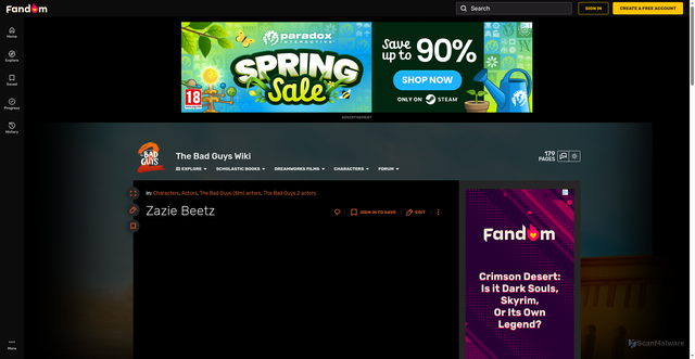 Security scan screenshot of https://the-bad-guys.fandom.com/wiki/Zazie_Beetz