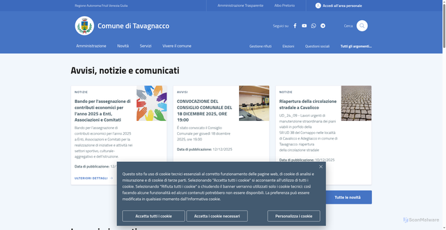 Security scan screenshot of https://www.comune.tavagnacco.ud.it/