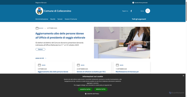 Security scan screenshot of https://www.comune.collecorvino.pe.it/it