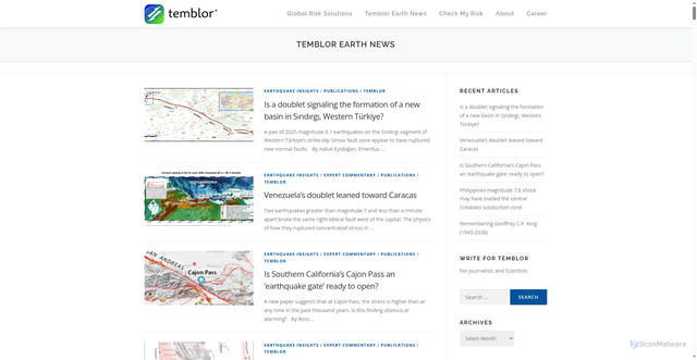 Security scan screenshot of https://temblor.net/earthquake-news/
