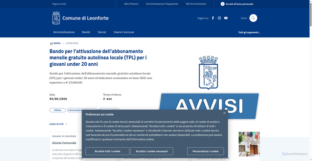 Security scan screenshot of https://www.comune.leonforte.en.it
