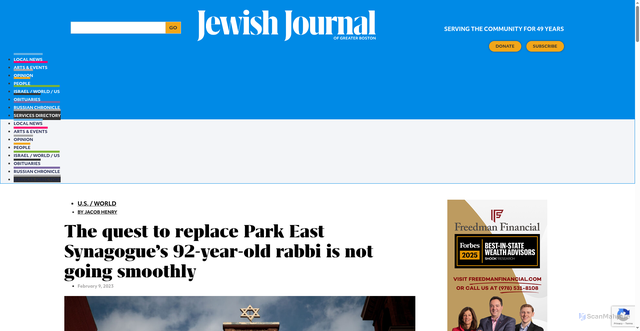 Security scan screenshot of https://jewishjournal.org/2023/02/09/the-quest-to-replace-park-east-synagogues-92-year-old-rabbi-is-not-going-smoothly/