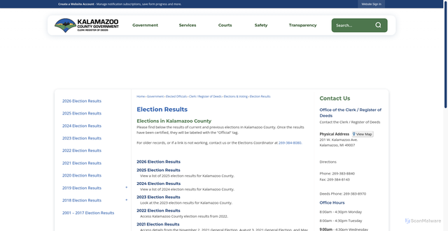 Security scan screenshot of https://www.kalcounty.gov/453/Election-Results
