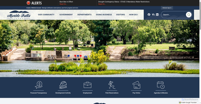 Security scan screenshot of https://marblefallstx.gov/