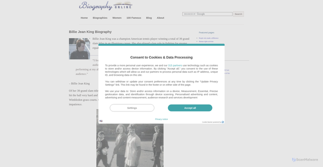 Security scan screenshot of https://biographyonline.net/sport/tennis/billie-jean-king.html