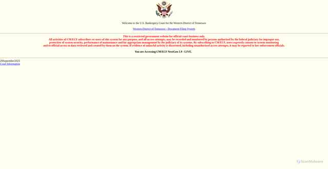 Security scan screenshot of https://ecf.tnwb.uscourts.gov