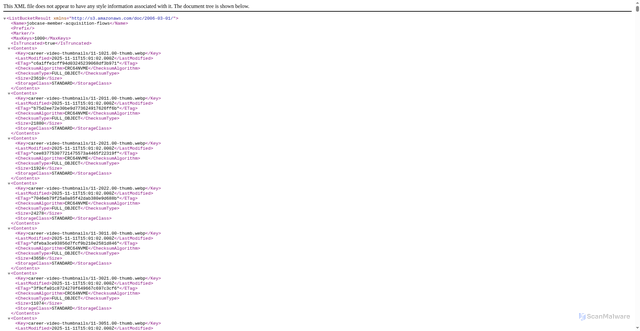 Security scan screenshot of https://jobcase-member-acquisition-flows.s3.amazonaws.com