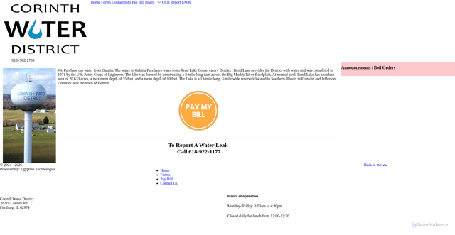 Security scan screenshot of https://corinthwaterdistrictil.gov/