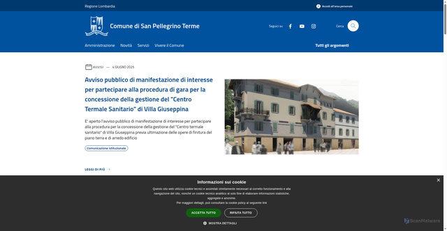 Security scan screenshot of https://www.comune.sanpellegrinoterme.bg.it/it