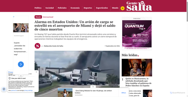 Security scan screenshot of https://www.gentedesalta.com/mundo/alarma-estados-unidos-avion-carga-estrello-aeropuerto-miami-dejo-saldo-cinco-muertos-n11602