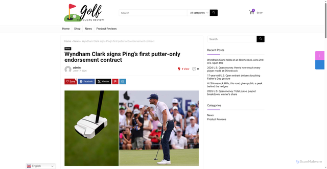 Security scan screenshot of https://golfproductsreview.com/wyndham-clark-signs-pings-first-putter-only-endorsement-contract/