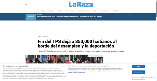 Security scan screenshot of https://laraza.com/2026/08/06/fin-del-tps-deja-a-350000-haitianos-al-borde-del-desempleo-y-la-deportacion/
