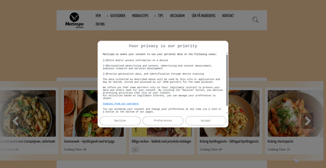 Security scan screenshot of https://matinspo.se/