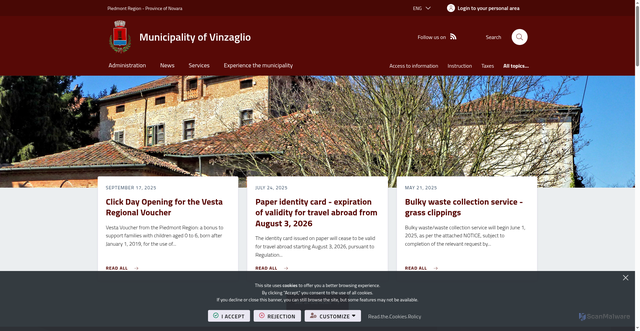 Security scan screenshot of https://www.comune.vinzaglio.no.it/it-it/home