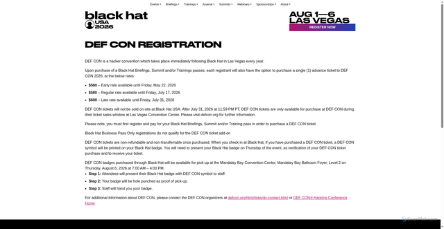 Security scan screenshot of https://blackhat.com/us-26/defcon.html
