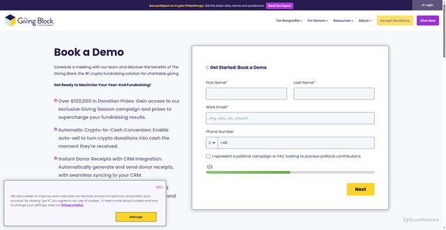 Security scan screenshot of https://thegivingblock.com