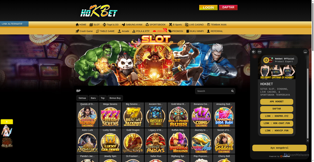 Security scan screenshot of https://hokwin.xyz/desktop/game/slot/bp