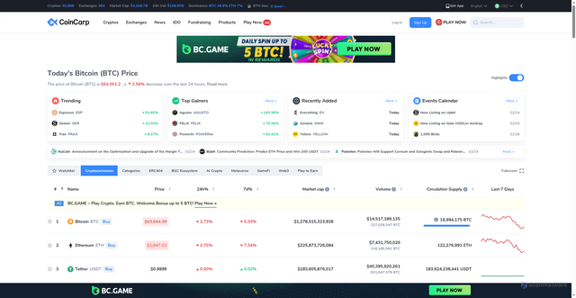 Security scan screenshot of https://coincarp.com