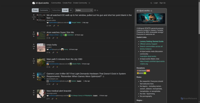 Security scan screenshot of https://sh.itjust.works