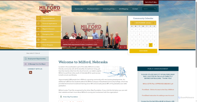 Security scan screenshot of https://milfordne.gov/