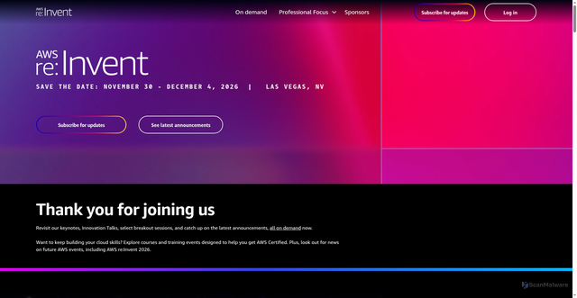 Security scan screenshot of https://reinvent.awsevents.com/