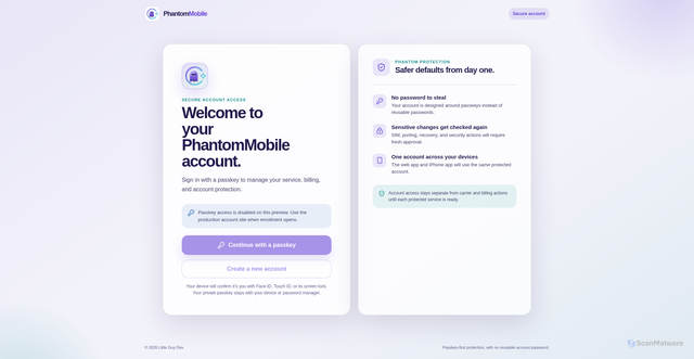 Security scan screenshot of https://phantommobile-account.web.app/