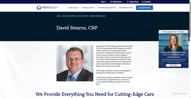 Security scan screenshot of https://orthounitedohio.com/about/staff/david-stearns-cnp/