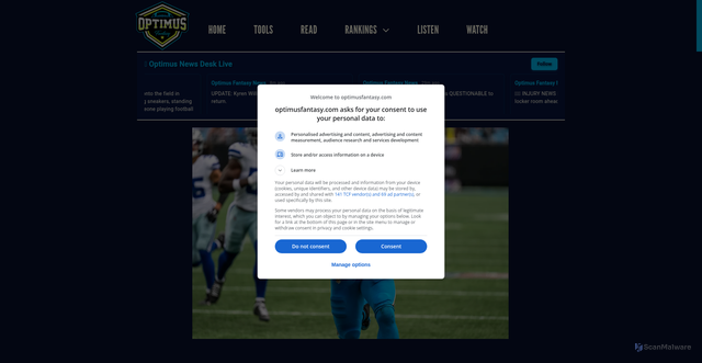 Security scan screenshot of https://optimusfantasy.com/higher-or-lower-fantasy-football-players-were-backing-or-fading-in-week-13/