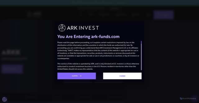 Security scan screenshot of https://www.ark-funds.com/funds/arkk