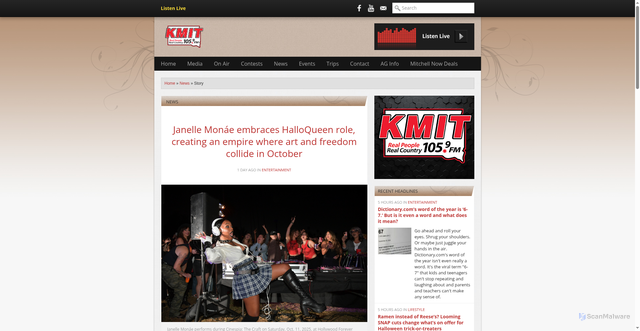 Security scan screenshot of https://kmit.com/news/030030-janelle-monae-embraces-halloqueen-role-creating-an-empire-where-art-and-freedom-collide-in-october/