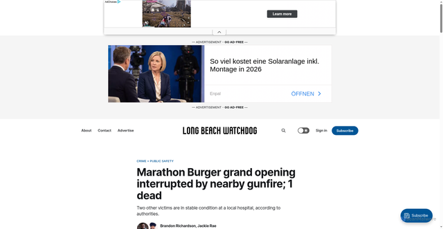 Security scan screenshot of https://lbwatchdog.com/marathon-burger-grand-opening-interrupted-by-nearby-gunfire-1-dead/