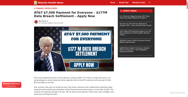 Security scan screenshot of https://wakullahealthdept.com/att-7500-data-breach-settlement-177m/