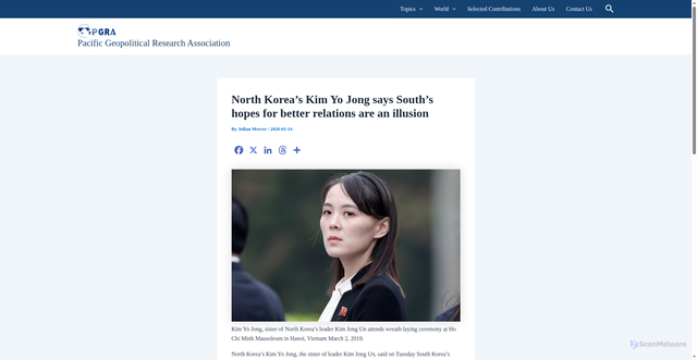 Security scan screenshot of https://www.pacific-gra.org/north-koreas-kim-yo-jong-says-souths-hopes-for-better-relations-are-an-illusion/