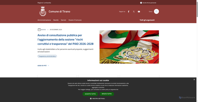 Security scan screenshot of https://www.comune.tirano.so.it/it