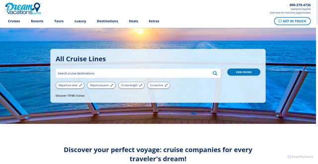 Security scan screenshot of https://www.dreamvacations.com/vacation/cruises/all-cruise-lines