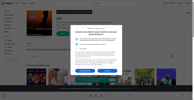 Security scan screenshot of https://www.jiosaavn.com/song/ok/Ah8FaRhXBl0