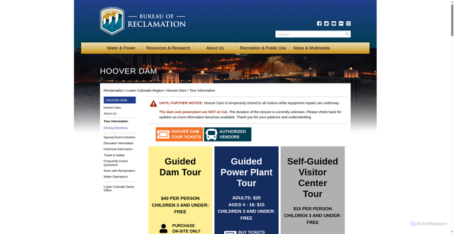Security scan screenshot of https://www.usbr.gov/lc/hooverdam/service/index.html