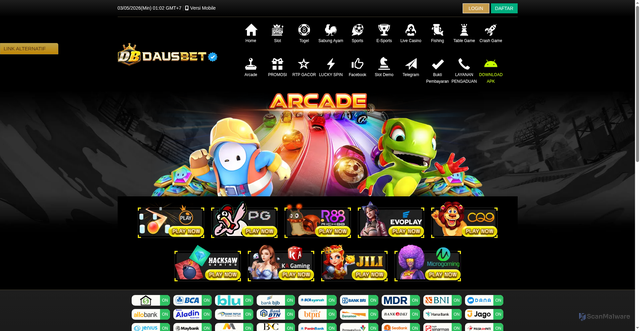 Security scan screenshot of https://dausbetkuberani.click/desktop/game/arcade/microgaming