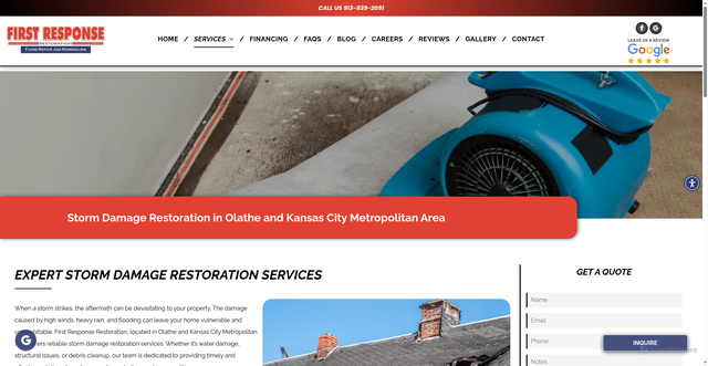 Security scan screenshot of https://www.firstresponsekc.com/storm-damage-restoration