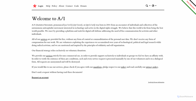Security scan screenshot of https://autistici.org