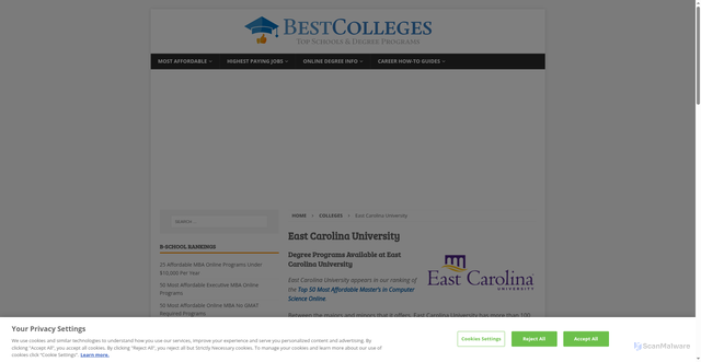 Security scan screenshot of https://www.bestcollegesonline.org/colleges/east-carolina-university/