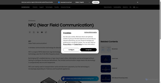Security scan screenshot of https://semiconductor.samsung.com/support/tools-resources/dictionary/semiconductor-glossary-nfc/