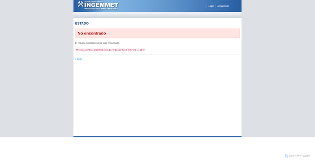 Security scan screenshot of https://portal.ingemmet.gob.pe/c/blogs/find_entry?p_l_id=0