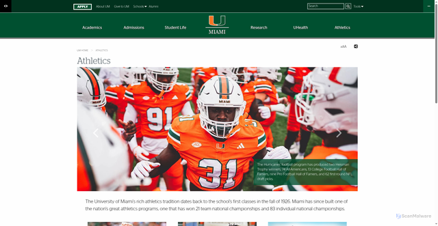 Security scan screenshot of https://welcome.miami.edu/athletics/index.html