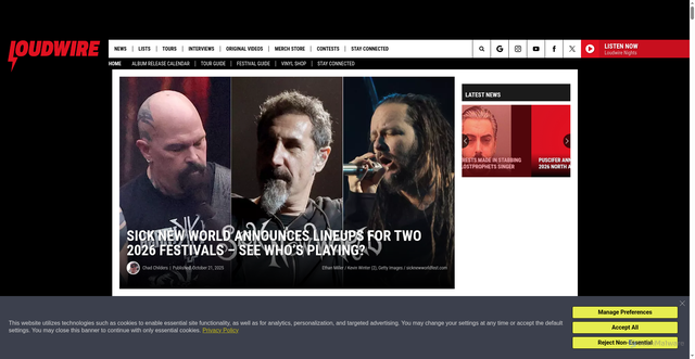 Security scan screenshot of https://loudwire.com/sick-new-world-las-vegas-texas-2026-festivals-lineup/