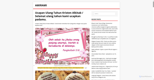 Security scan screenshot of https://imarima.pages.dev/posts/ucapan-ulang-tahun-kristen-alkitab