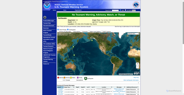 Security scan screenshot of https://tsunami.gov/