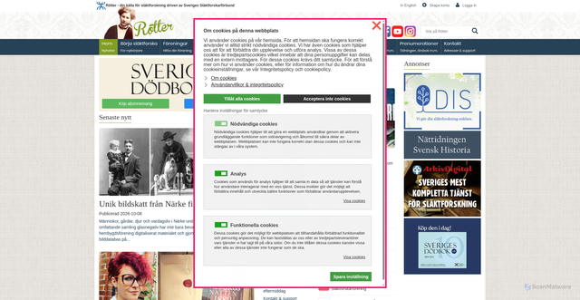 Security scan screenshot of https://genealogi.se