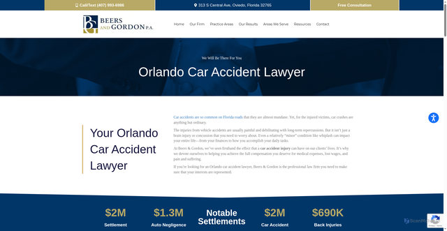 Security scan screenshot of https://beersandgordonlaw.com/practice/orlando-car-accident-lawyer/